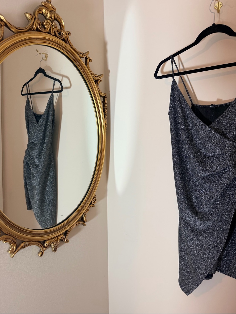 90s Style Sparkle Slip Dress - Silver Glitter